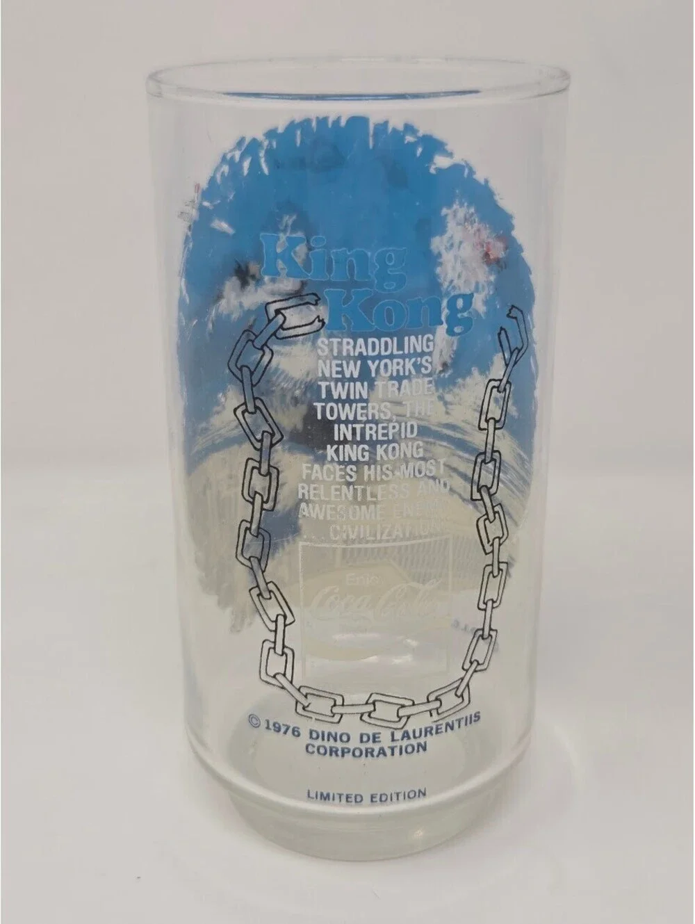 1976 King Kong Limited Edition Coca Cola Glass Twin Trade Towers Movie Promo